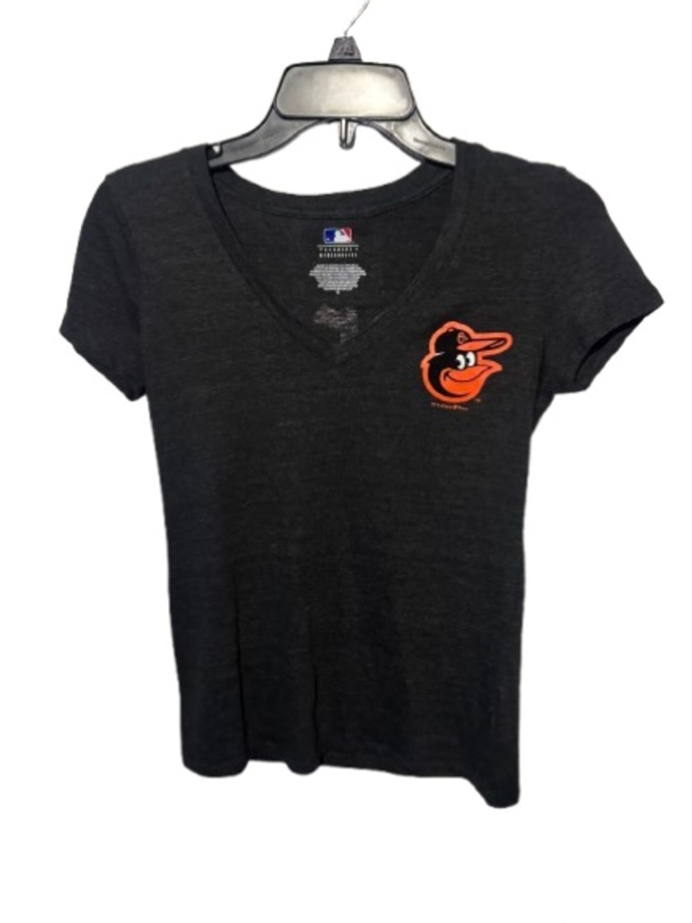 Women’s Baltimore Orioles V-neck t-shirt featuring a team logo Gray Small